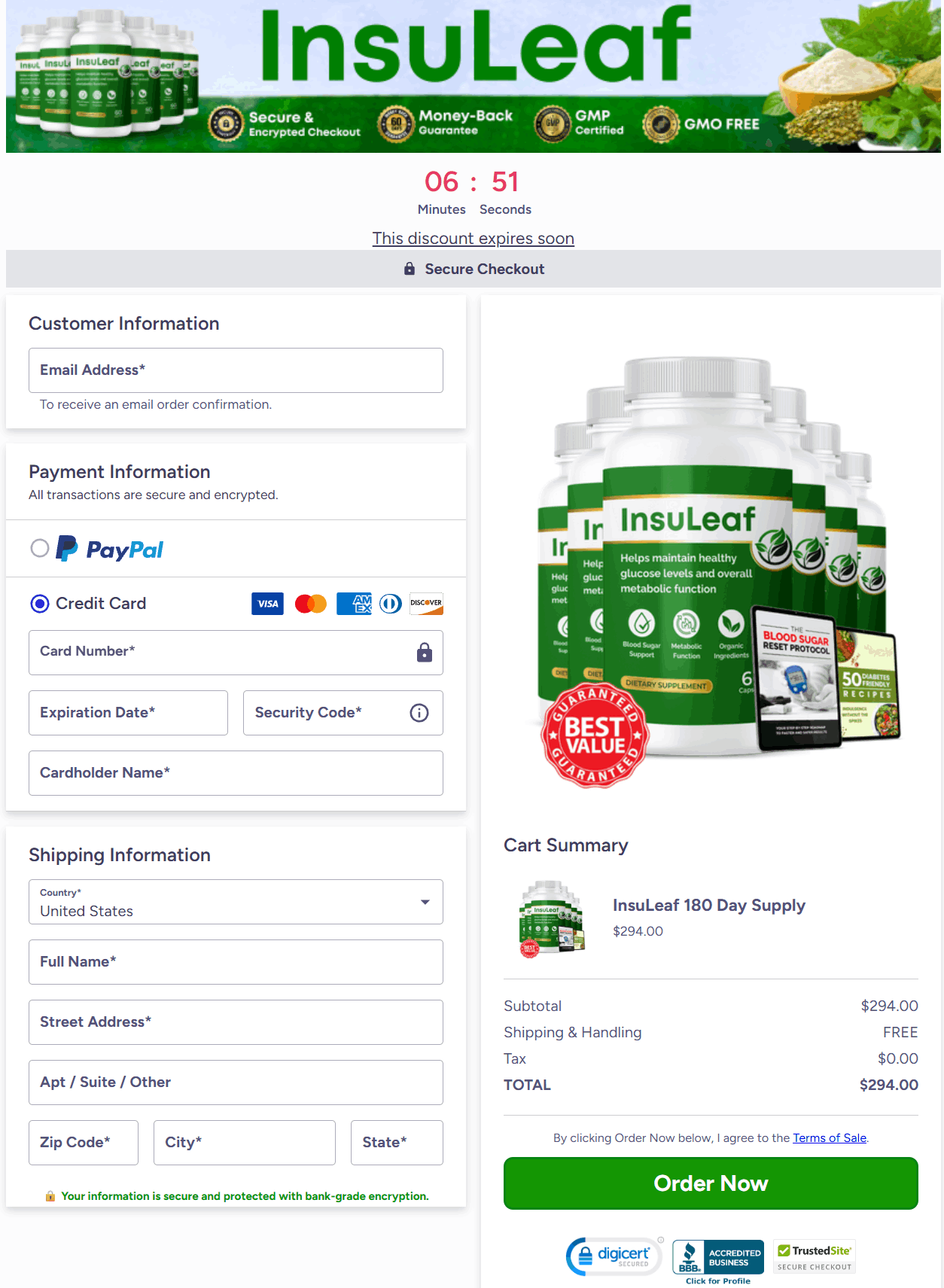 InsuLeaf-secure check out page